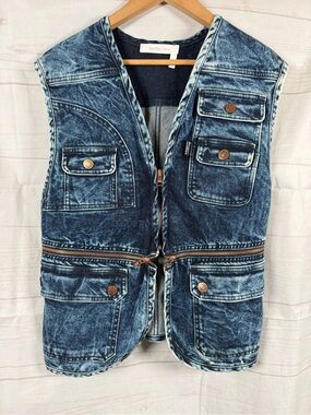 SEE BY CHLOE Denim Vest Faded Indigo Size 36 rose gold zippers